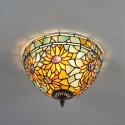 12inch European Pastoral Retro Tiffany Flush Mounts Sunflower Pattern Shade