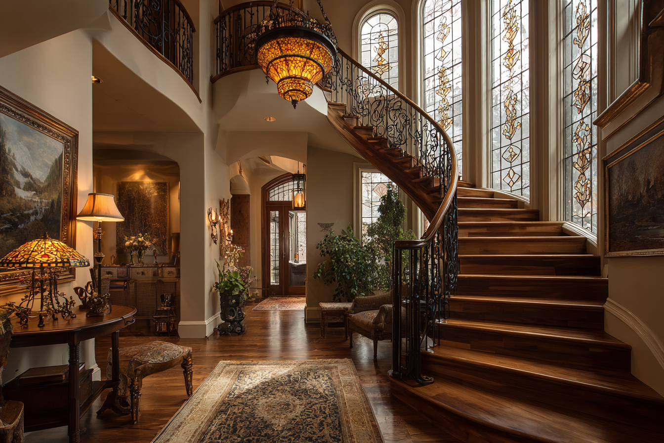 Tiffany Staircase Chandeliers for Stairwells & High Ceilings