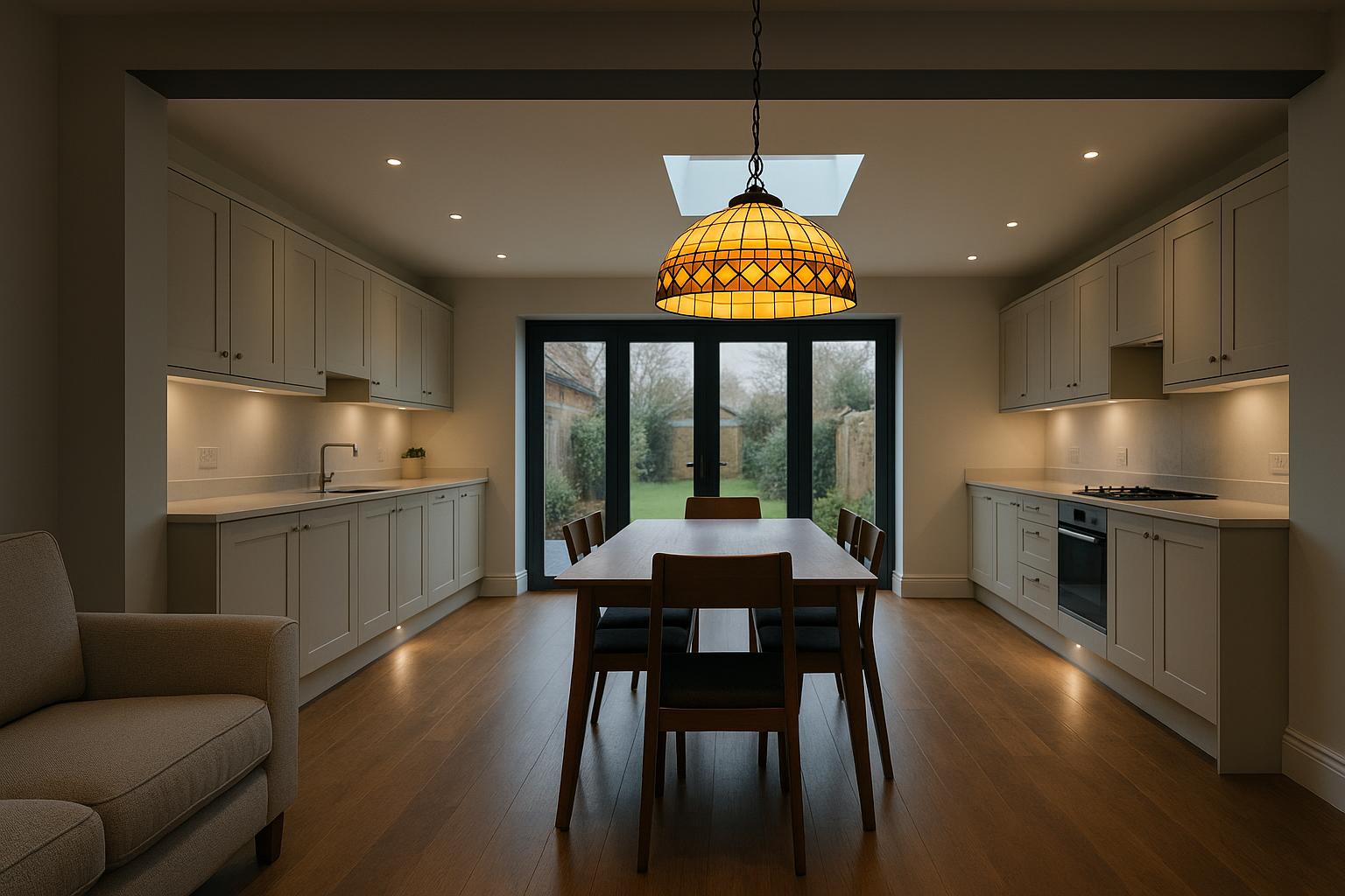 Zoning a Large Room with Tiffany-Style Pendant Lights